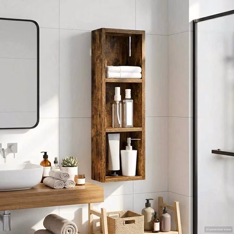 Armadio da bagno a muro vidaXL in legno color quercia affumicata con ripiani interni L/P/H: 60,5 x 20 x 10 cm