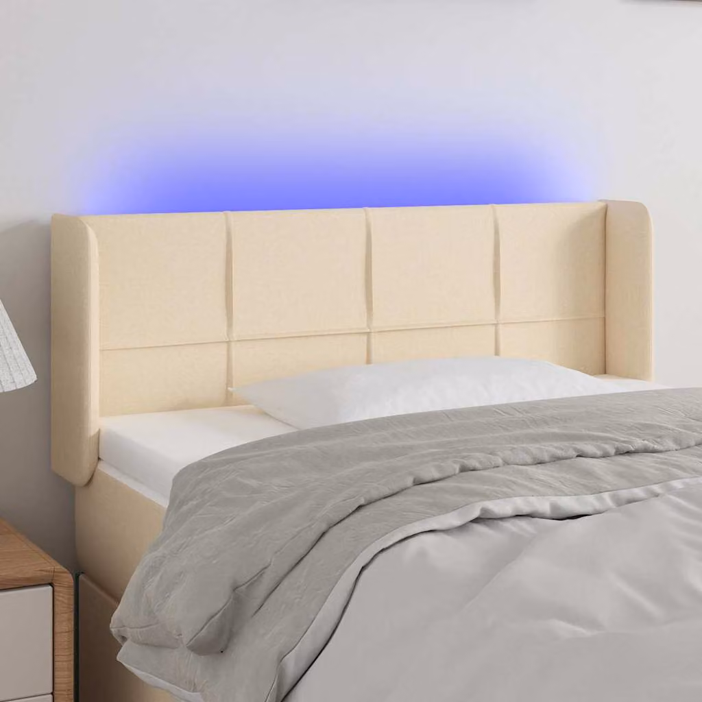 Testiera per letto vidaXL in tessuto beige con illuminazione LED e porta USB, L: 103 cm, P: 16 cm, H: 78-88 cm