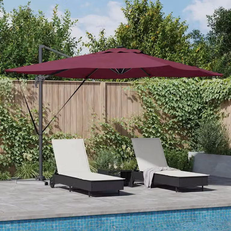 Ombrellone a braccio con struttura in alluminio e copertura in poliestere vidaXL, Rosso Bordeaux, L: 286 cm, P: 284 cm, H: 270 cm