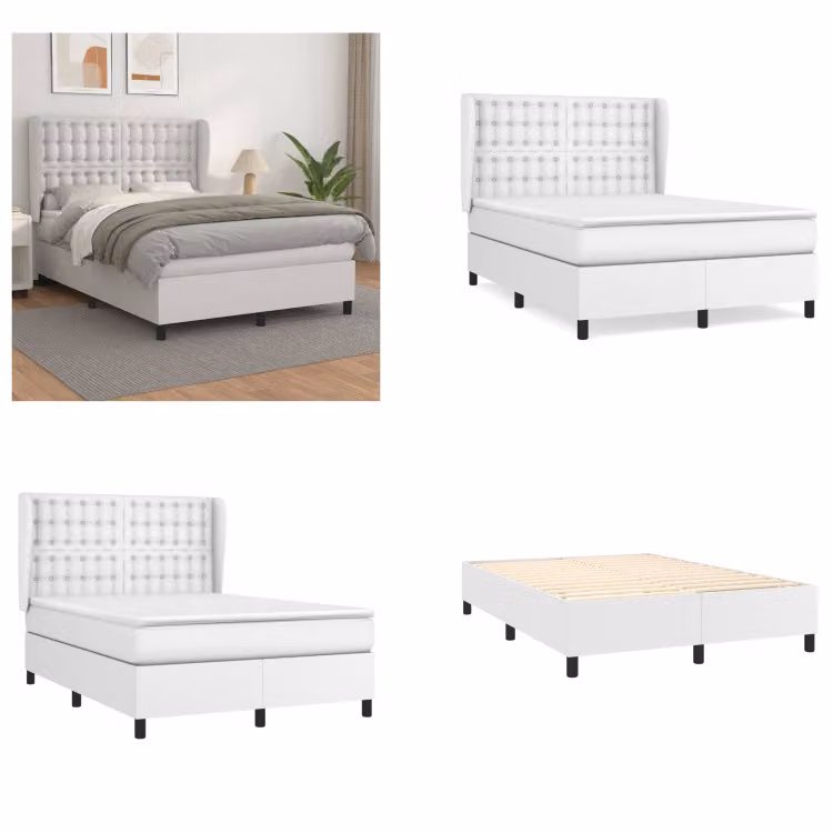 vidaXL Letto a molle con materasso bianco 140x200 cm in Pelle finta - Letto a molle - Boxspringbetten - Bett - Schlafzimmermöbel