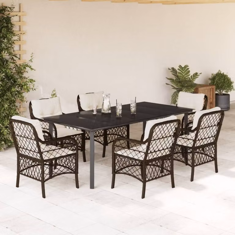Maison Exclusive - Set da Pranzo da Giardino 7pz con Cuscini in Polyrattan Marrone