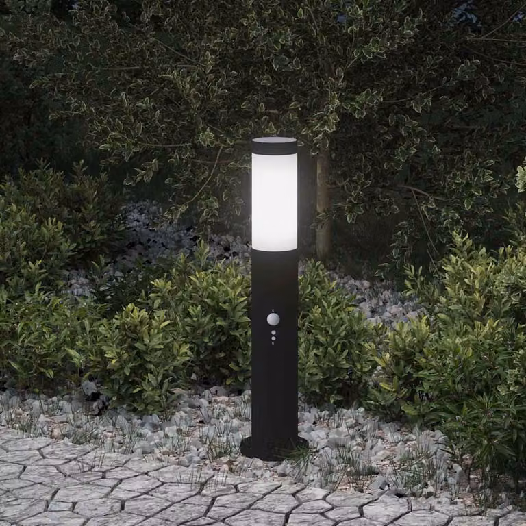 vidaXL Lampada a paletto con sensore di movimento in acciaio inox nera per giardino IP44 Altezza: 50 cm