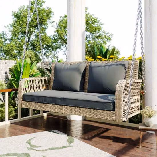 Set di mobili da giardino in rattan beige, a due posti, con cuscini, sfoderabili e lavabili