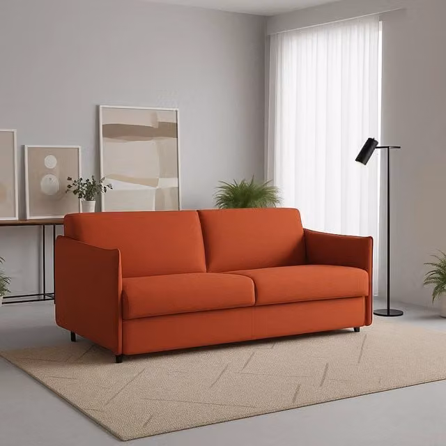 Divano Fisso 2 Posti Varedo Arancione Made in Italy con Rivestimento Sfoderabile L: 180 cm, P: 95 cm, H: 90 cm