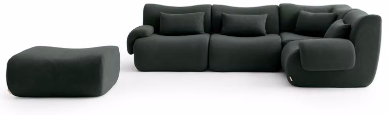 MILYSOFA SOFATIME: divano ad angolo modulare a 4 posti con chaise longue, raffinato tessuto a riccioli, verde bosco