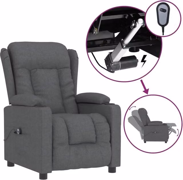 Poltrona | Sedia Relax Elettrica Reclinabile Grigio Scuro in Tessuto