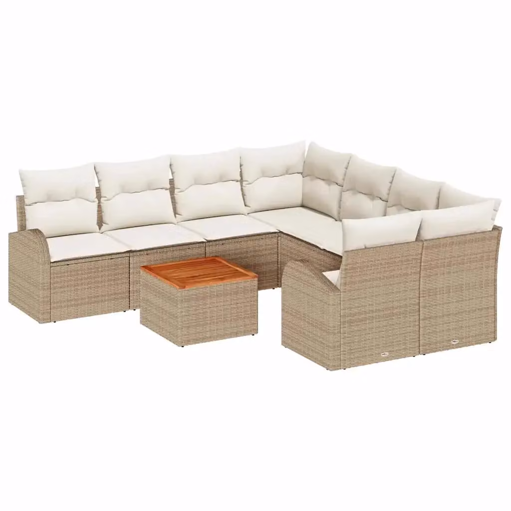 Set Divano da Giardino vidaXL 9 pz in Polyrattan Beige con Cuscini e Tavolino da Caffè – 2