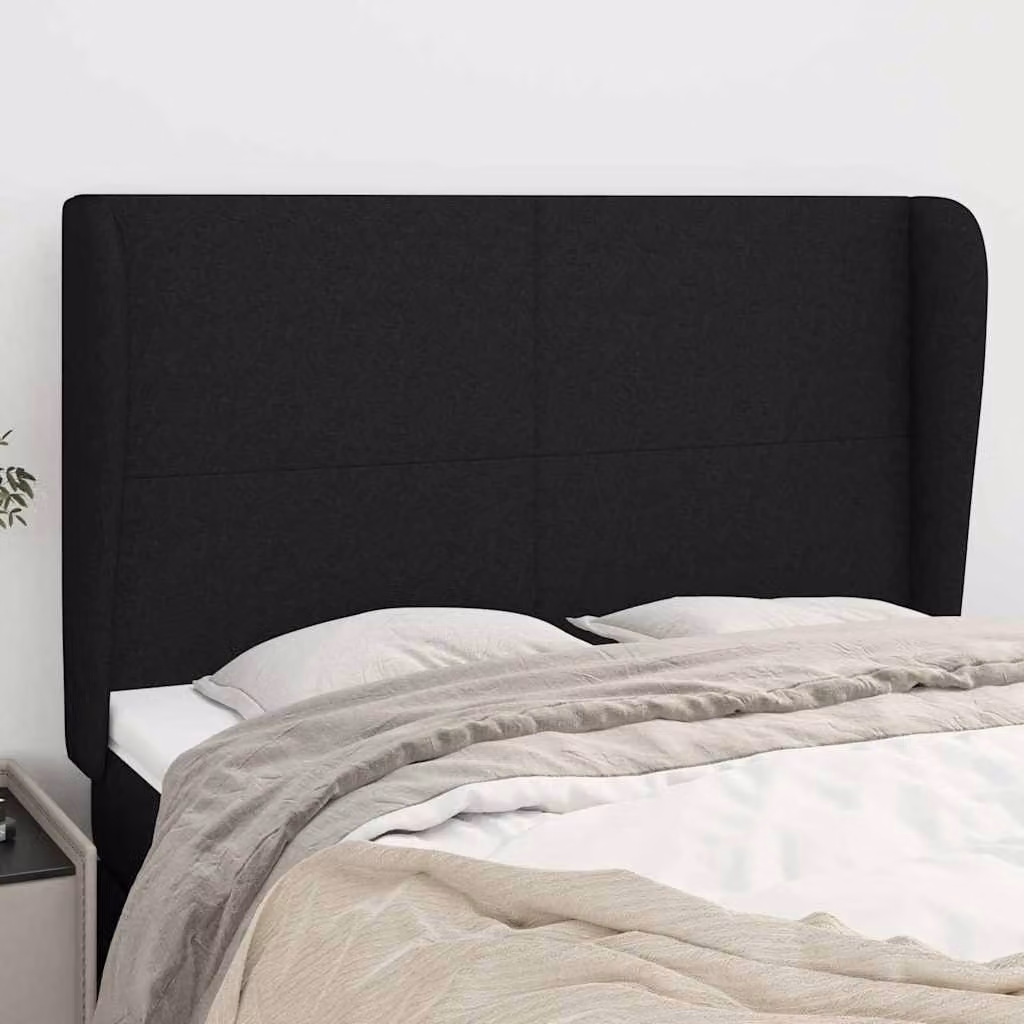 Testiera ad orecchio vidaXL in tessuto nero con struttura in legno L: 147 cm, P: 23 cm, H: 118/128 cm