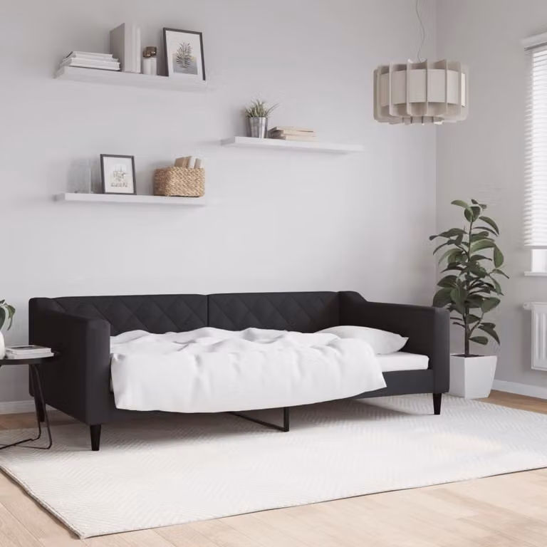 Maison Exclusive - Letto a giorno nero, 90x190 cm, rivestito in tessuto