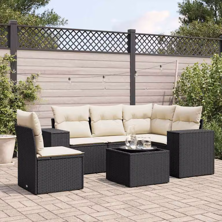 vidaXL Set Divano da Giardino a L in Polyrattan Nero con Cuscini e Coperture Rimovibili
