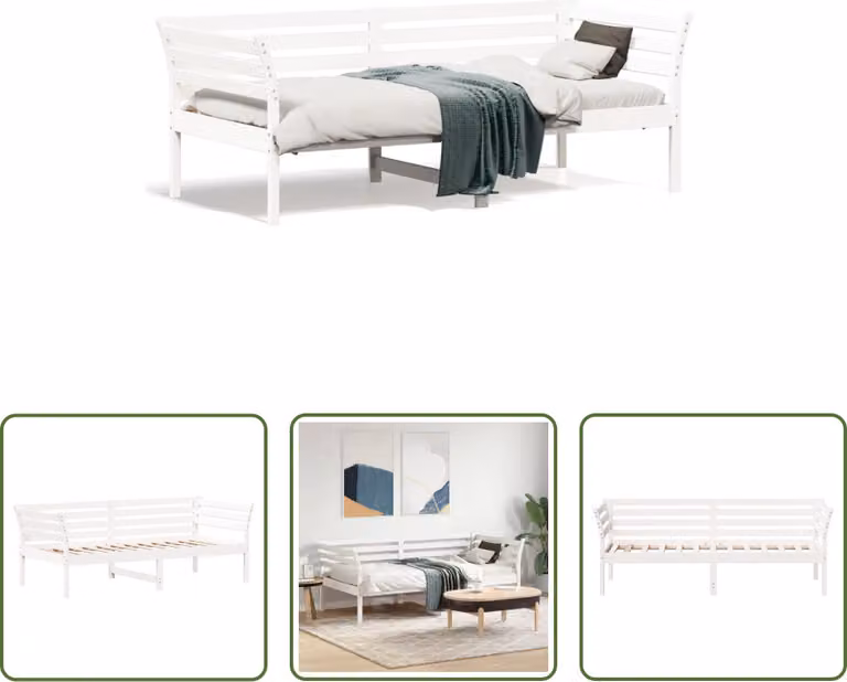 The Living Store Letto da giorno bianco 90x190 cm in legno di pino massiccio