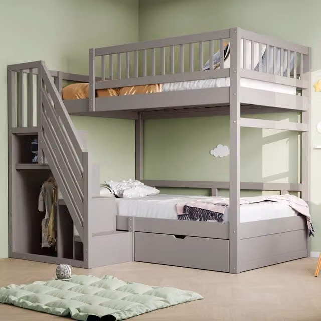 letto a castello in legno grigio 95 x 205 cm