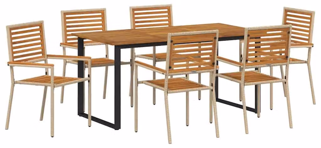 Set da Pranzo per Giardino 7 pcs Beige Legno di Acacia Massello