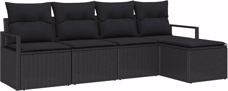Set di divani con cuscino 5 pcs Nero polyrattan