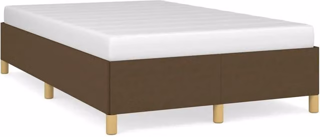 Letto matrimoniale moderno in tessuto marrone con struttura in legno di pino e doghe in legno L: 120 cm, P: 200 cm, H: 35 cm