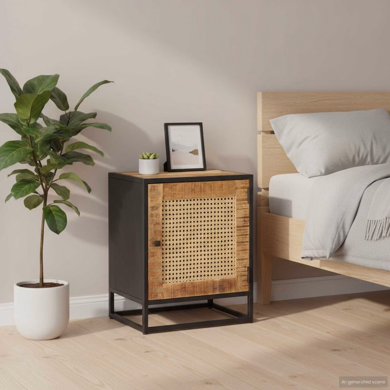 vidaXL Comodino in Legno di Mango e Canna Naturale, Marrone, L 40 x P 30 x H 50 cm