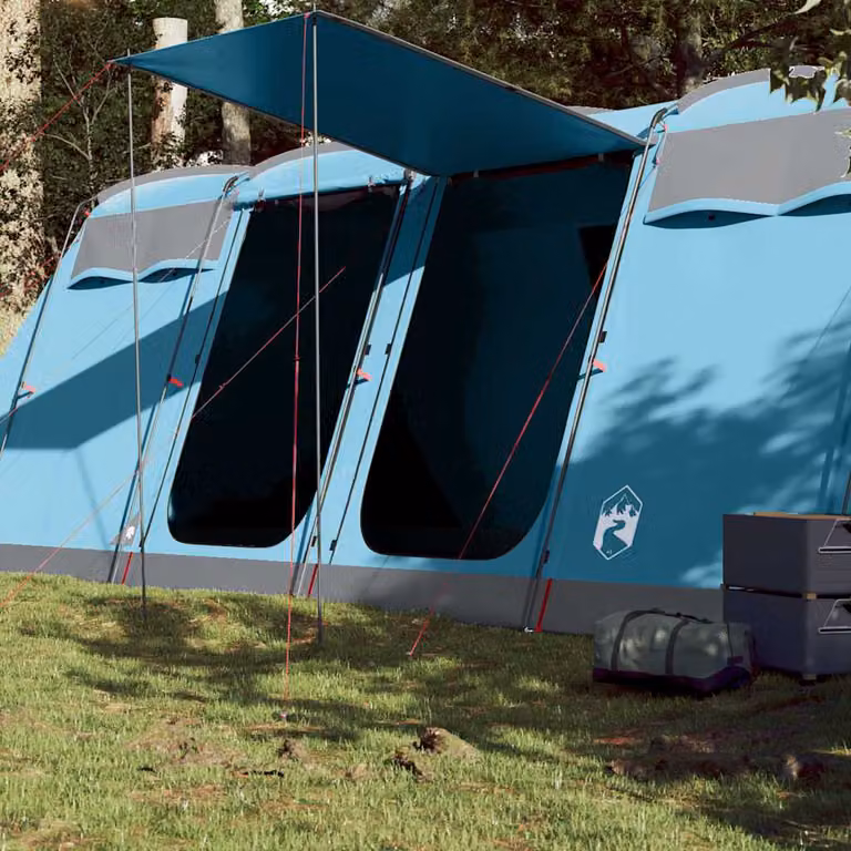 Tenda Familiare a Tunnel vidaXL per 8 Persone Blu Impermeabile in Poliestere e Fibra di Vetro