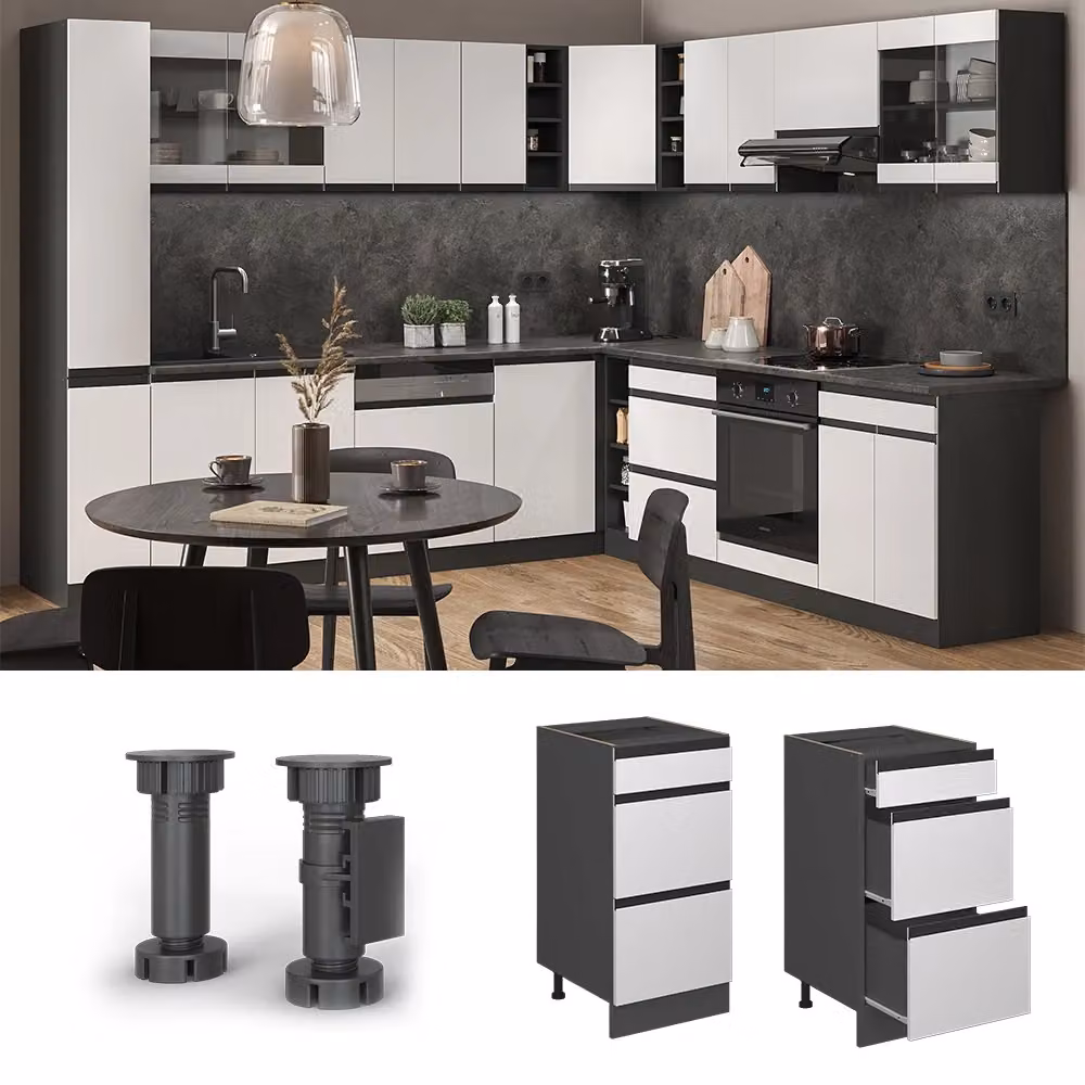 Mobiletto base per cucina Vicco R-Line Bianco/Antracite con cassetti J-Shape L: 40 cm, H: 81,6 cm, P: 60 cm – 2