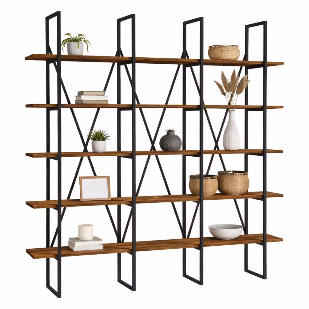 Libreria DMORA Perletto con 5 Ripiani, Marrone Noce e Nero, L: 160 cm, P: 26 cm, H: 160 cm – 2