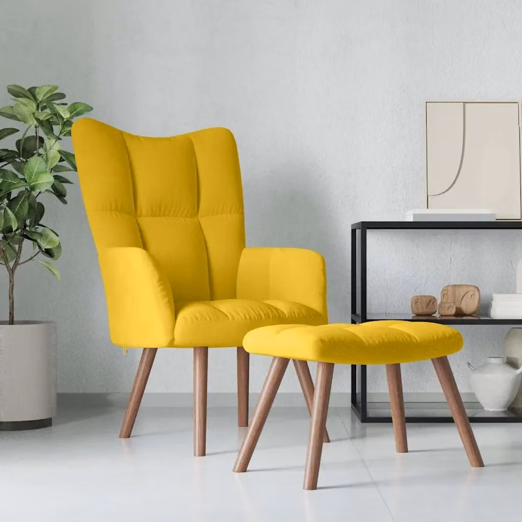 Poltrona Relax con Poggiapiedi in Velluto Giallo con Braccioli e Struttura Moderna – 2
