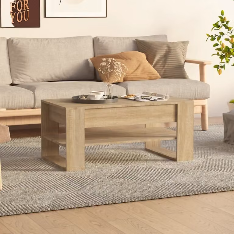 The Living Store tavolino in rovere Sonoma 102x55x45 cm materiale a base di legno