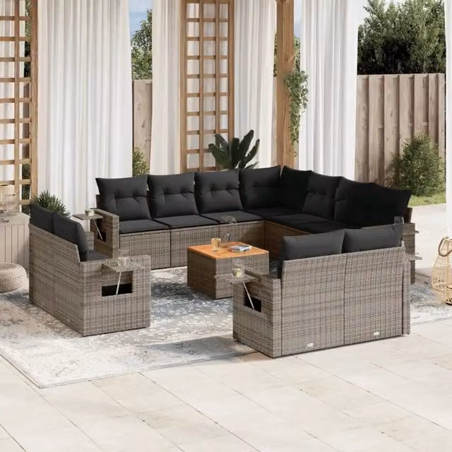 Set di divani da giardino VIDAXL in polyrattan grigio con cuscini, design moderno a forma di U per 12 persone – 1