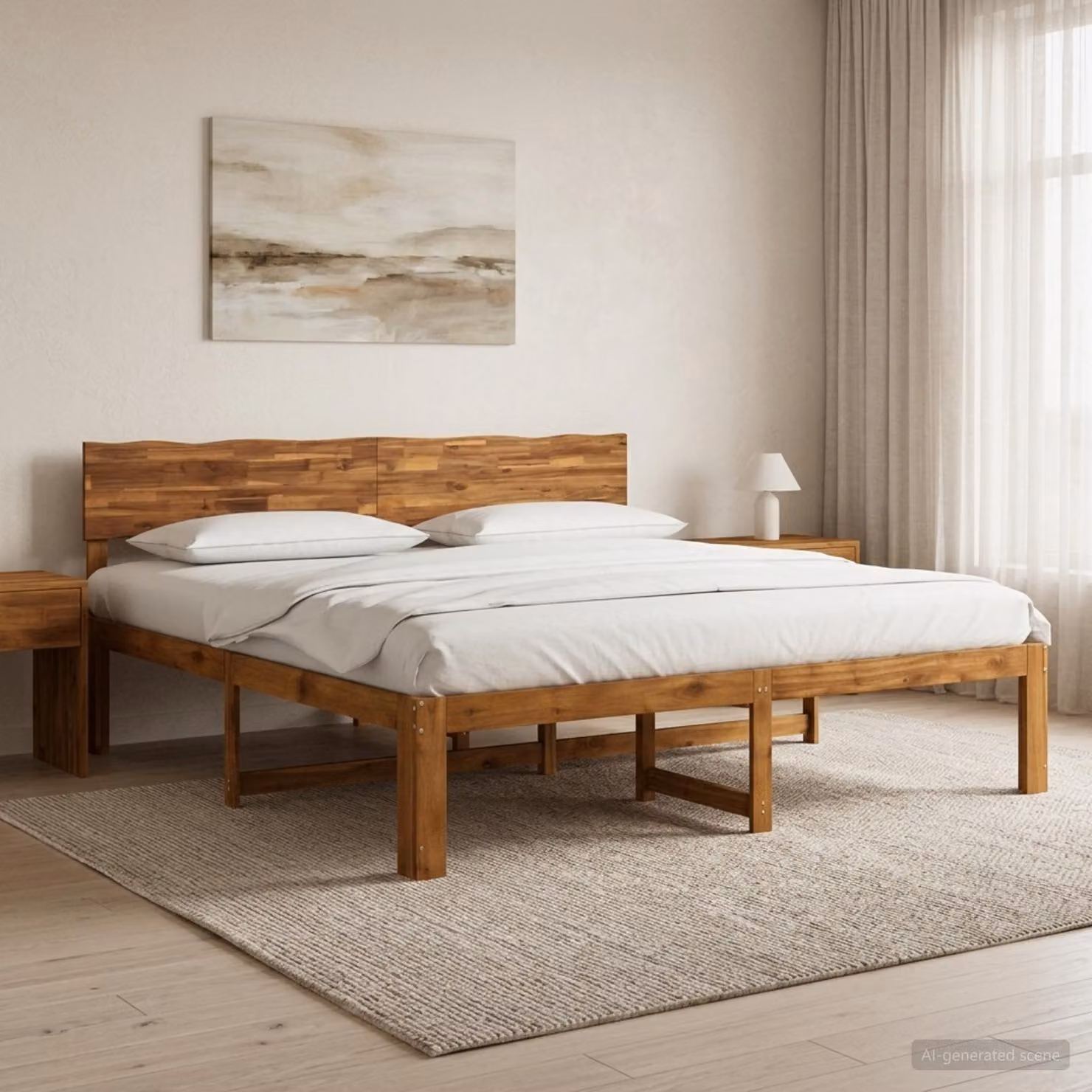 Letto matrimoniale con testiera vidaXL ROSTOCK in legno di acacia color marrone L: 197 cm, P: 208,5 cm, H: 91 cm