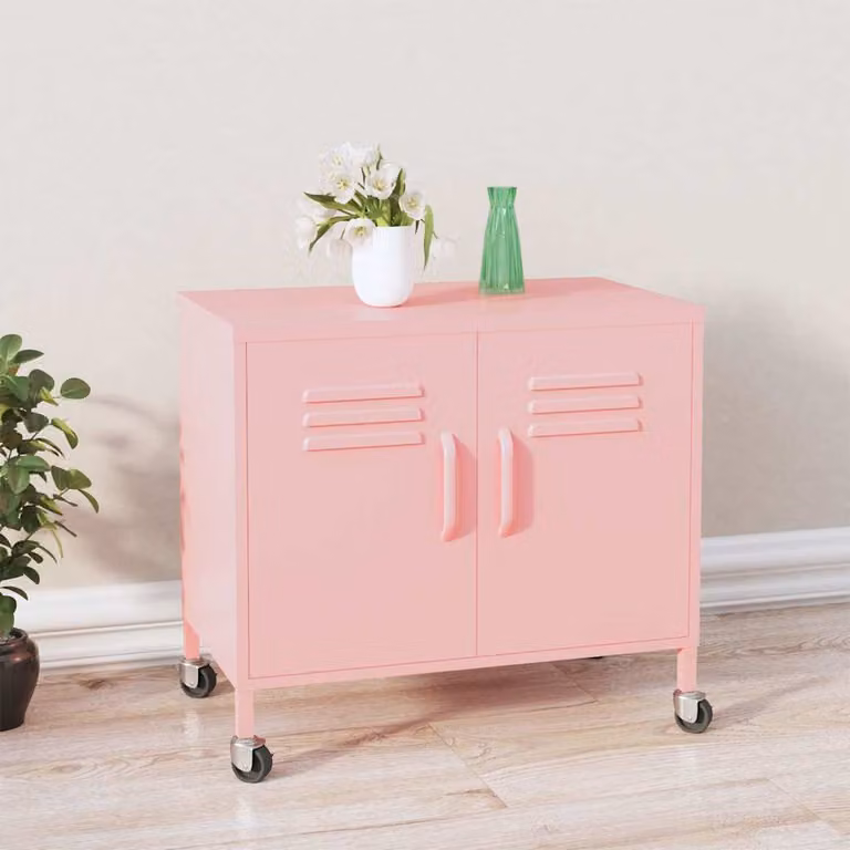 Armadietto moderno vidaXL in metallo rosa lucido con ante a battente, L: 60 cm, P: 35 cm, H: 56 cm