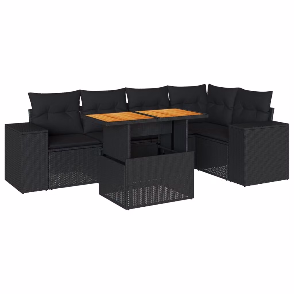 Set Divano da Giardino 6 pz con Cuscini Nero in Polyrattan