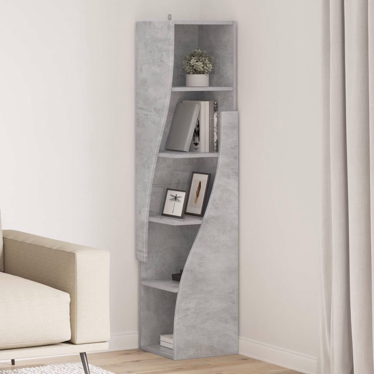 Scaffale angolare mobile vidaXL in legno ingegnerizzato grigio cemento, L/P/H: 32 x 32 x 140 cm