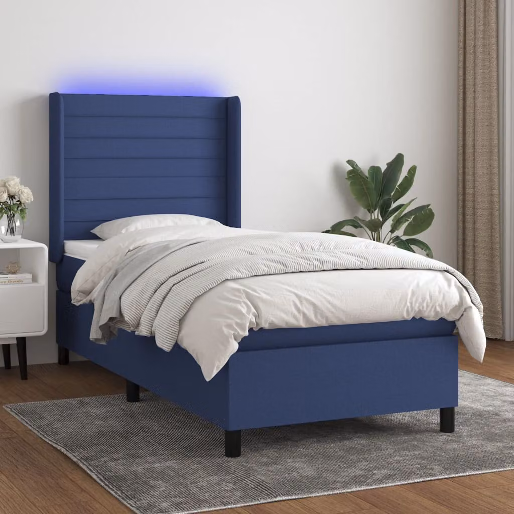 Letto a Molle con Materasso vidaXL in Tessuto con LED Blu e Porte USB, L/P/H: 90 x 190 cm – 1