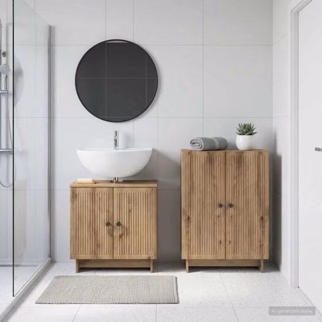 Set di mobili da bagno moderno vidaXL composto da mobile lavabo e mobile contenitore in legno marrone opaco L/P/H: 80,0 x 60,0 x 31,5 cm e 59,5 x 30,8 x 31,5 cm