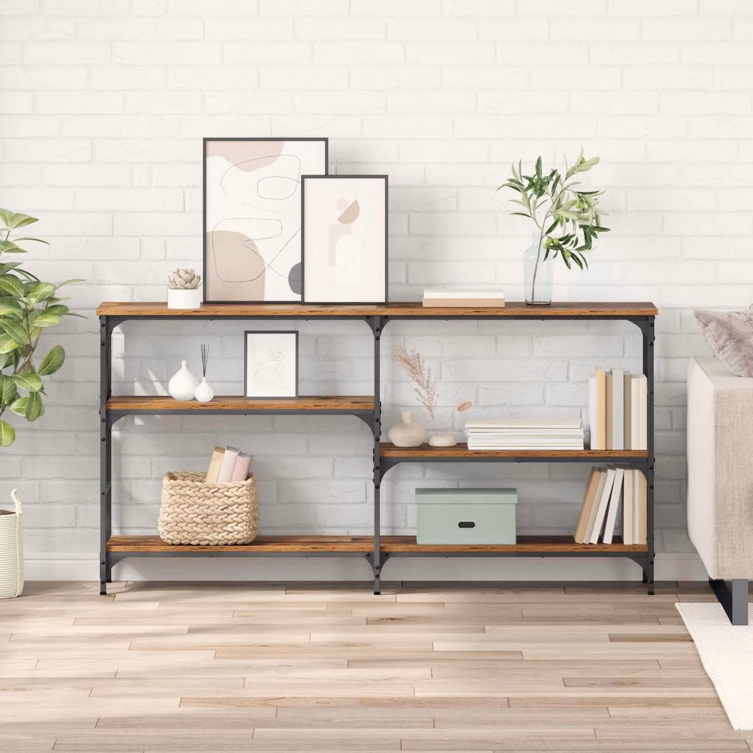 vidaXL Tavolo consolle in stile industriale in legno vecchio e metallo, L 150 x P 29 x H 76,5 cm, marrone e nero