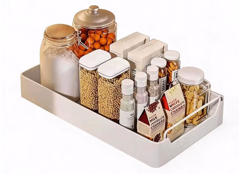 Organizzatore estraibile per la cucina - Cesto portaoggetti - Acciaio inossidabile - Chiusura ammortizzata - Montaggio senza foratura - 25 x 43 cm - Bianco