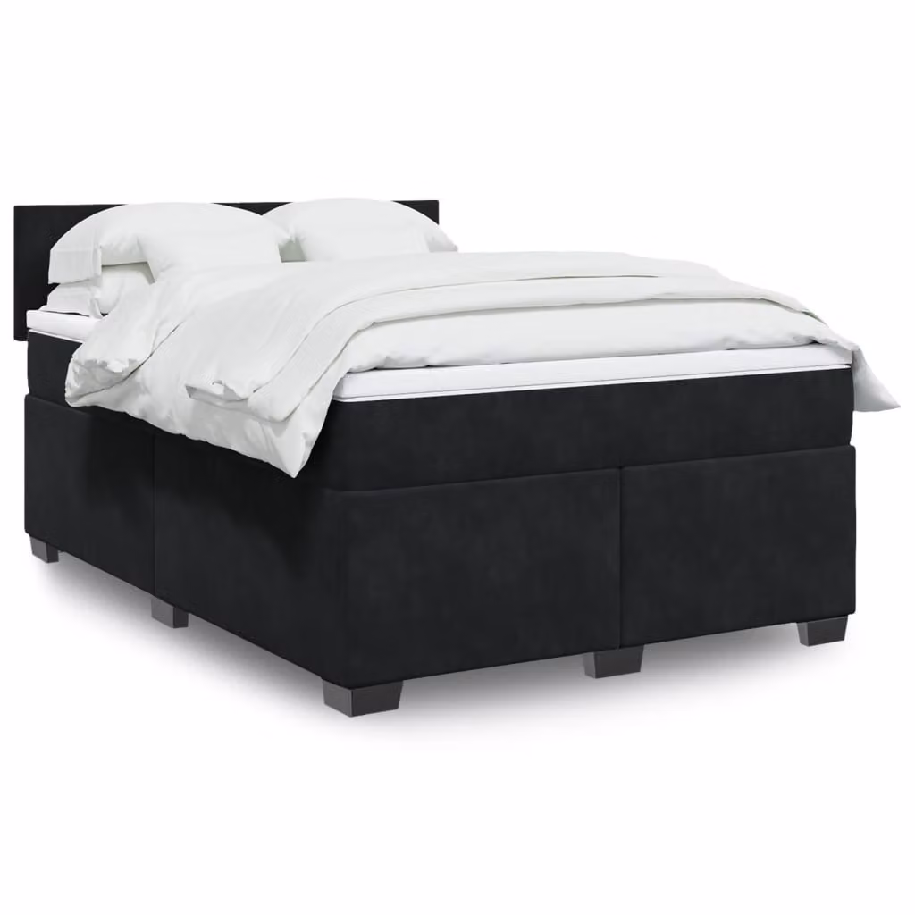 vidaXL Giroletto a Molle con Materasso in Velluto Nero L/P/H: 140 x 190 cm