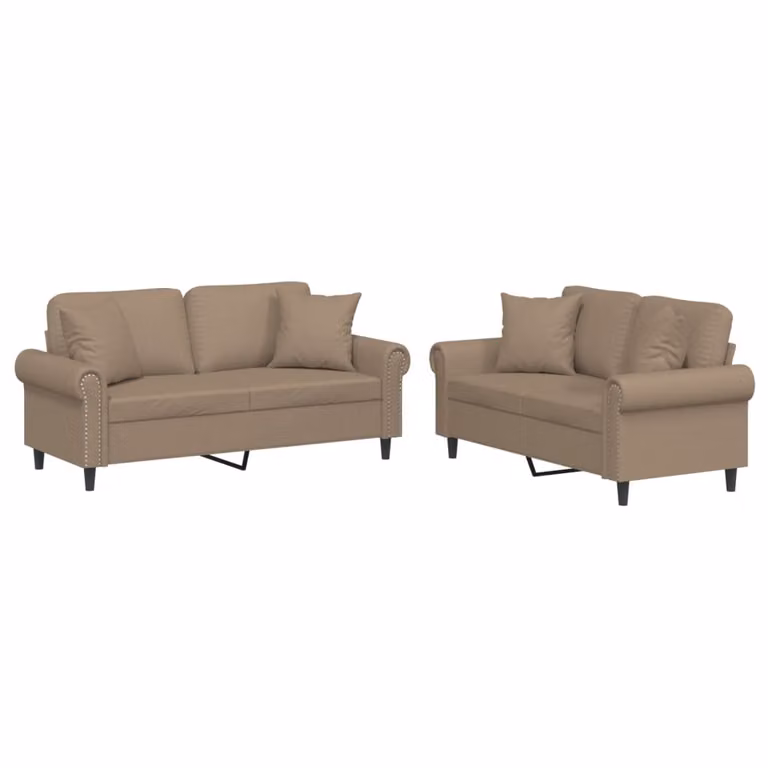 Set di Divani 2 pz con Cuscini Cappuccino in Pelle finta