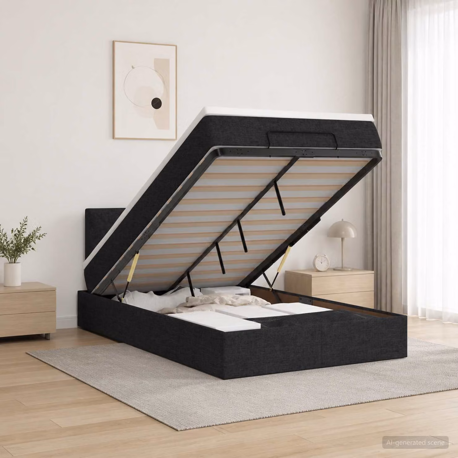 Letto Ottomano vidaXL con Materasso Ibrido e Illuminazione LED Sotto il Letto, Colore Nero e Bianco, L/P/H: 200 x 120 x 88 cm