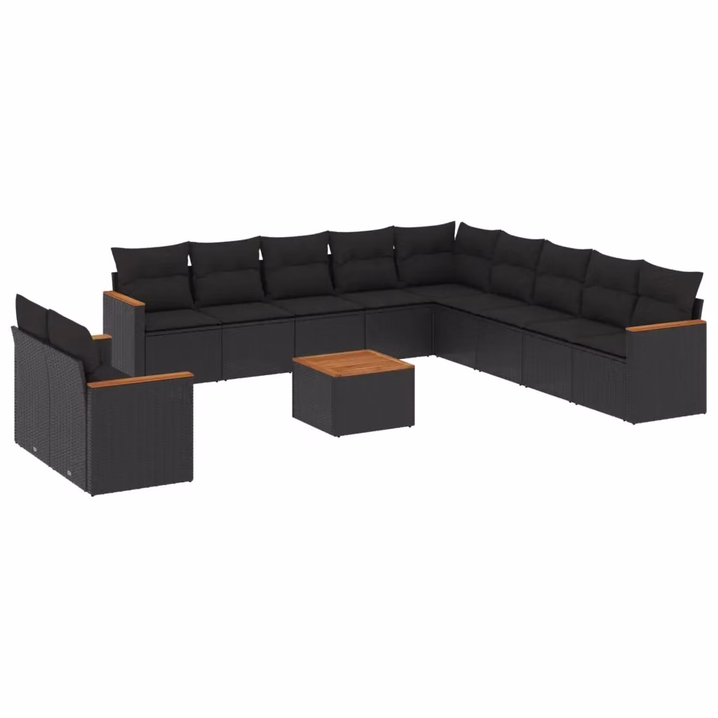 Set di Divani da Giardino vidaXL 12 Pezzi in Polyrattan Nero con Cuscini e Tavolino da Esterno – 2