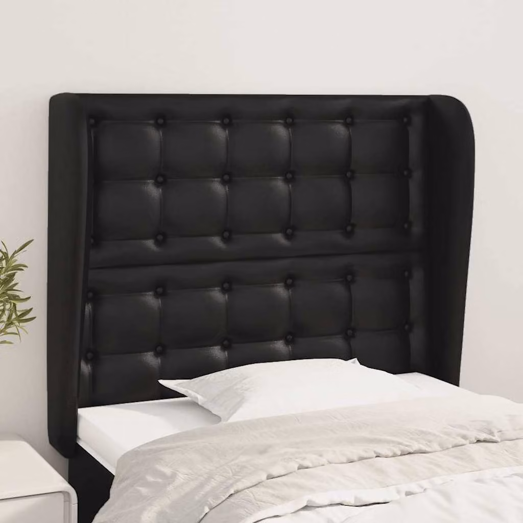 Testiera per letto imbottita vidaXL in similpelle nera con struttura in legno L: 83 cm, P: 23 cm, H: 118-128 cm