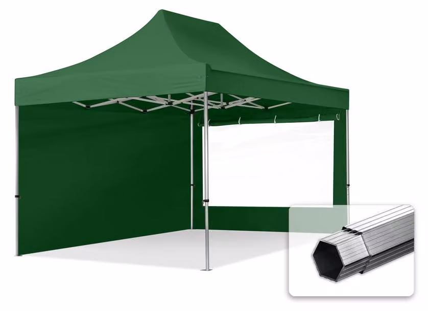 TOOLPORT 3x4,5m gazebo pieghevole PES con laterali (finestre panoramiche), PROFESSIONAL alluminio, verde scuro