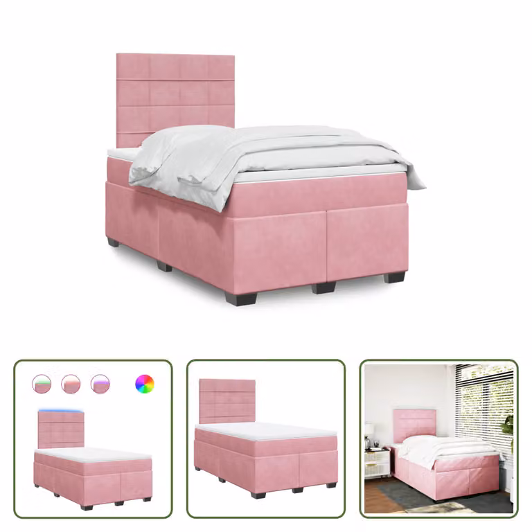 The Living Store Letto a molle con materasso Rosa 120x200 cm Velluto