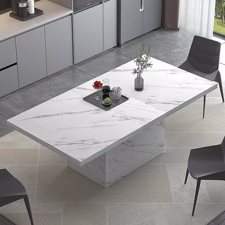 Tavolo da soggiorno rettangolare, effetto marmo, bianco, 180 cm