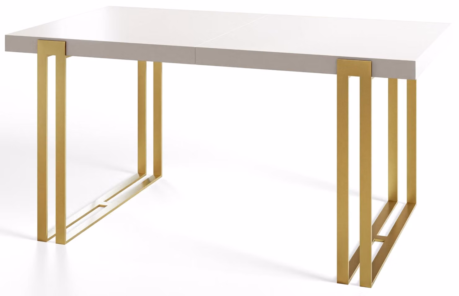 Tavolo da pranzo rettangolare Rosa, tavolo da salotto moderno 160x90x77 cm, bianco con gambe in metallo dorato