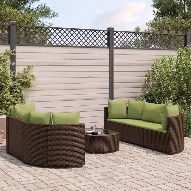 Set Divani da Giardino 7 pz con Cuscini Marrone in Polyrattan 3308438