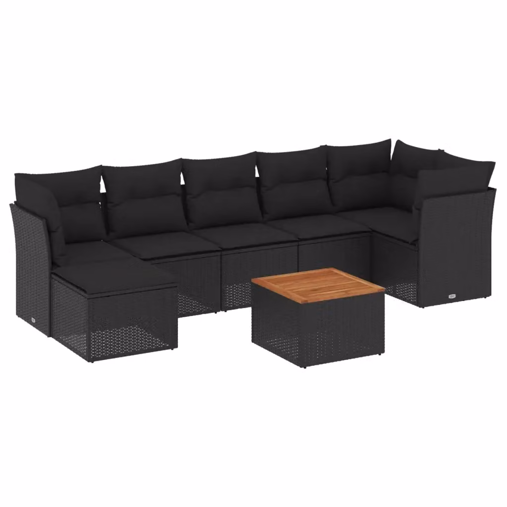 vidaXL Set Divani da Giardino a L con Cuscini 8 pz Nero in Polyrattan e Telaio in Metallo – 2