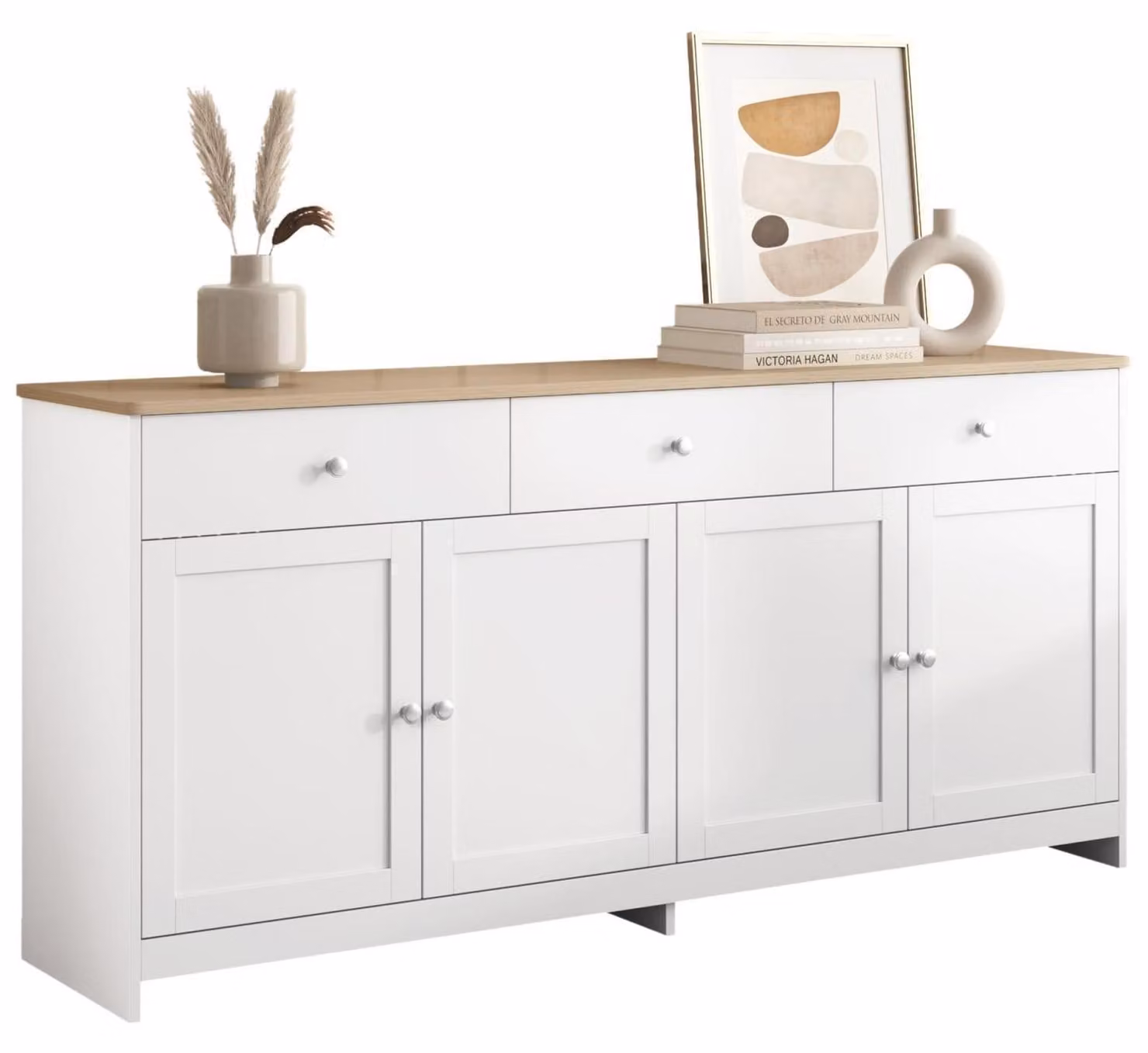 Mobile contenitore Weiss, finitura effetto legno, dimensioni 160x75x37 cm, con 3 cassetti e 4 ante