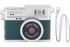 Fotocamera digitale retro compatta con risoluzione Full HD 1080p - Adattatore, tester o connessione tramite cavo - Adattatore per treppiede e sistema di fissaggio