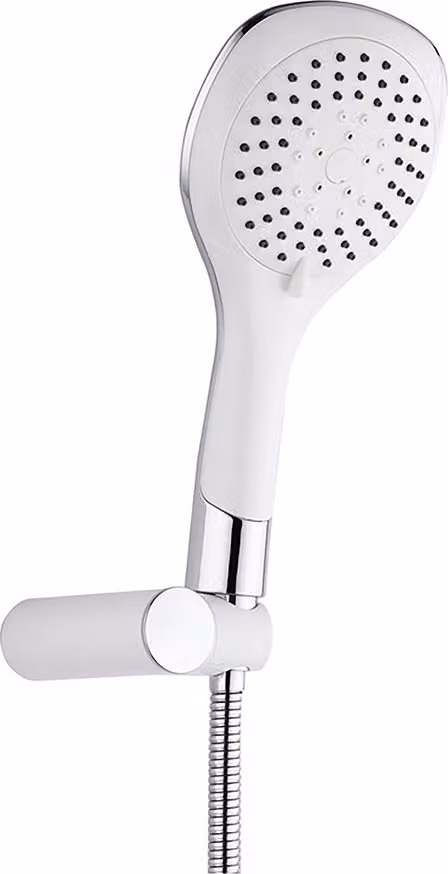 Set di doccetta Aloni Bianco con flessibile e supporto a parete, colore bianco e finitura cromata