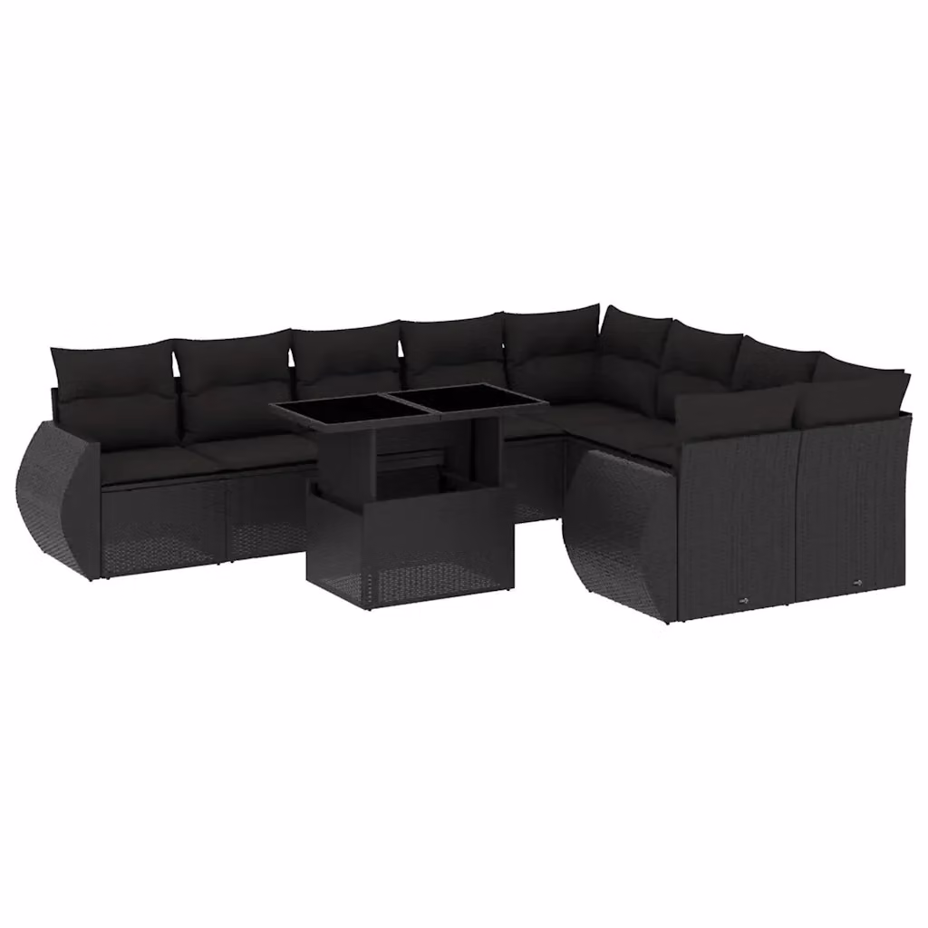 Set di Divani da Giardino Moderno vidaXL in Polyrattan Nero con Cuscini e Tavolino da Esterno – 2
