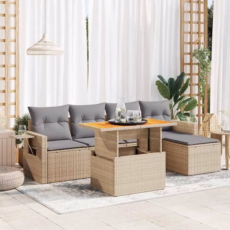 Maison Exclusive - Set Divano da Giardino 6 pz con Cuscini Beige in Polyrattan